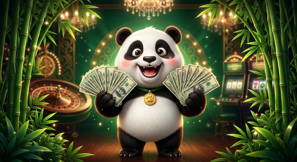 Маскот Panda Casino — панда с деньгами